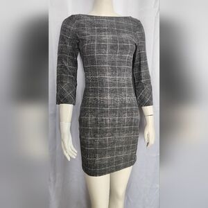 H&M Womens Causual Work Mini Dress Black White Plaid Boat Neck Size 3XS XXS